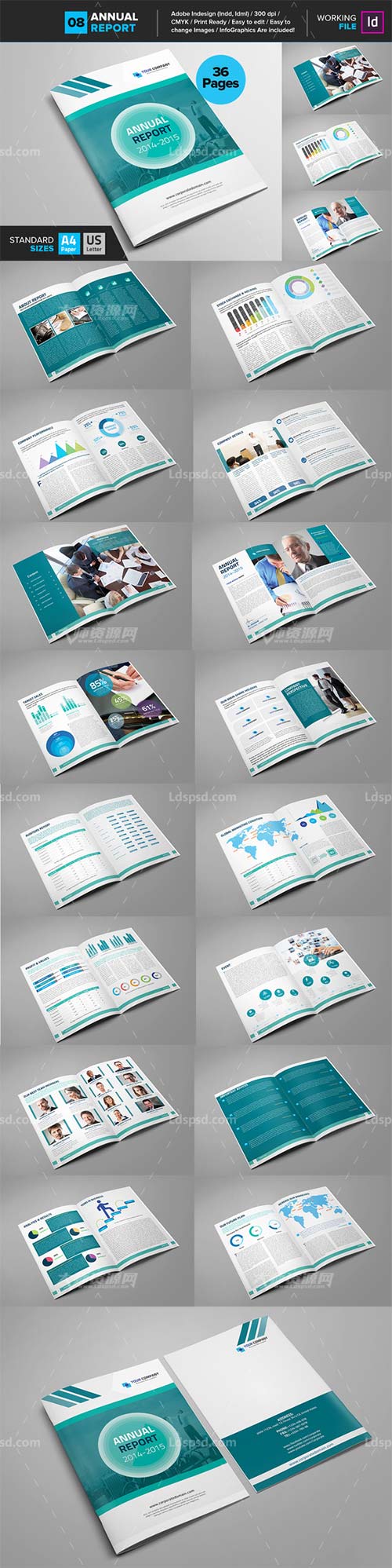 Clean Corporate Annual Report_V8,indesign模板－年终报刊(36页/通用型)